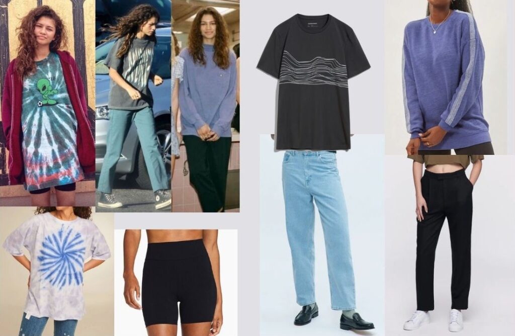Three outfits worn by Zendaya's character Rue and some sustainable items to recreate the looks